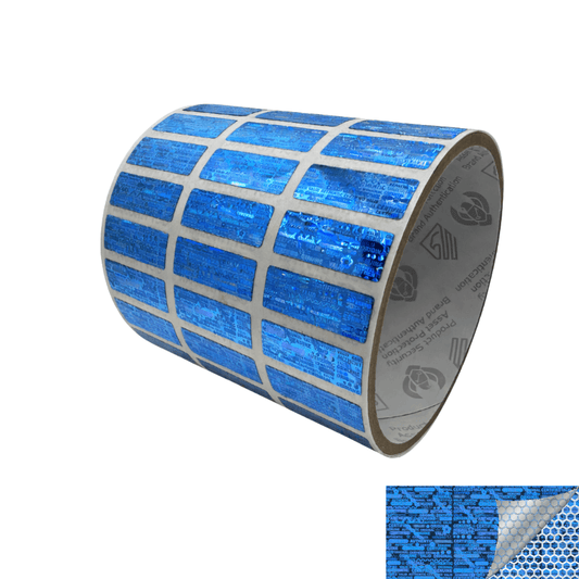 250 Blue Tamper Evident Holographic Security Label Seal Sticker, Rectangle 1" x 0.375" (25mm x 9mm).