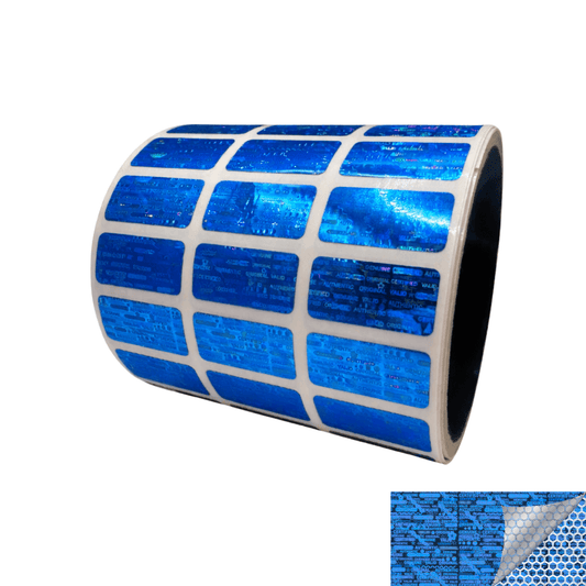 10,000 Blue Tamper Evident Holographic Security Label Seal Sticker, Rectangle 1" x 0.5" (25mm x 13mm).