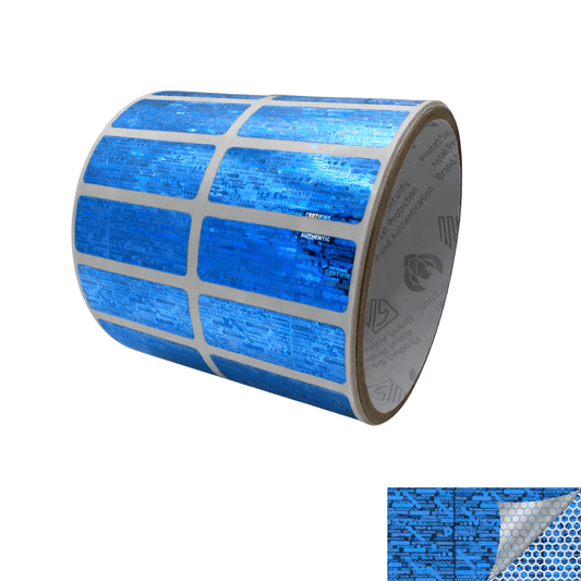250 Blue Tamper Evident Holographic Security Label Seal Sticker, Rectangle 1.5" x 0.6" (38mm x 15mm).