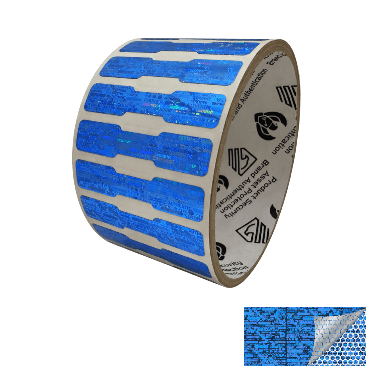 250 Blue Tamper Evident Holographic Security Label Seal Sticker, Dogbone 1.75" x 0.375" (44mm x 9mm)