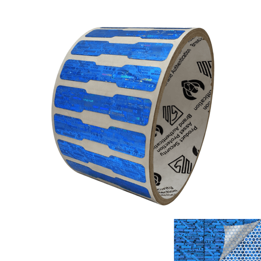 250 Blue Tamper Evident Holographic Security Label Seal Sticker, Dogbone 1.75" x 0.375" (44mm x 9mm)