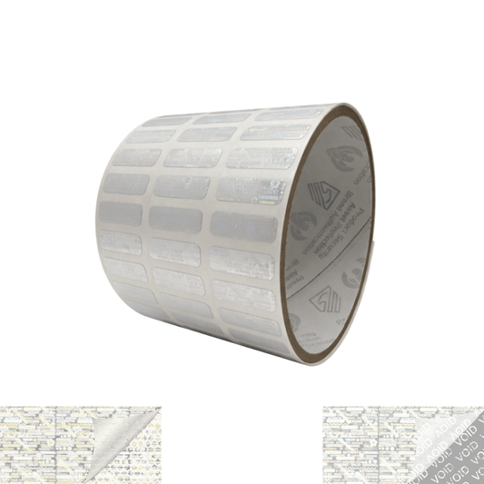 250 Clear Tamper Evident Holographic Security Label Seal Sticker, Rectangle 0.75" x 0.25" (19mm x 6mm).