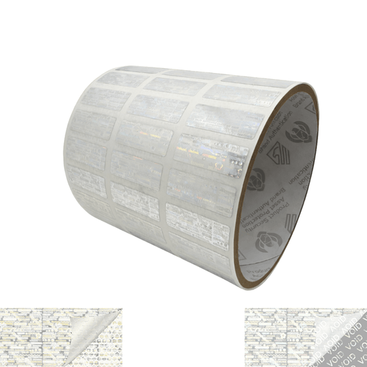 250 Clear Tamper Evident Holographic Security Label Seal Sticker, Rectangle 1" x 0.375" (25mm x 9mm).