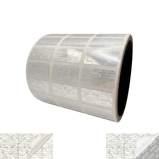 1,000 Clear Tamper Evident Holographic Security Label Seal Sticker, Rectangle 1" x 0.5" (25mm x 13mm).