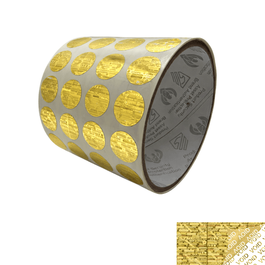 250 Gold Tamper Evident Holographic Security Round Label Seal Sticker, Round/ Circle 0.625" diameter (16mm).