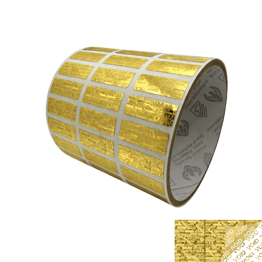 250 Gold Tamper Evident Holographic Security Label Seal Sticker, Rectangle 1" x 0.375" (25mm x 9mm).
