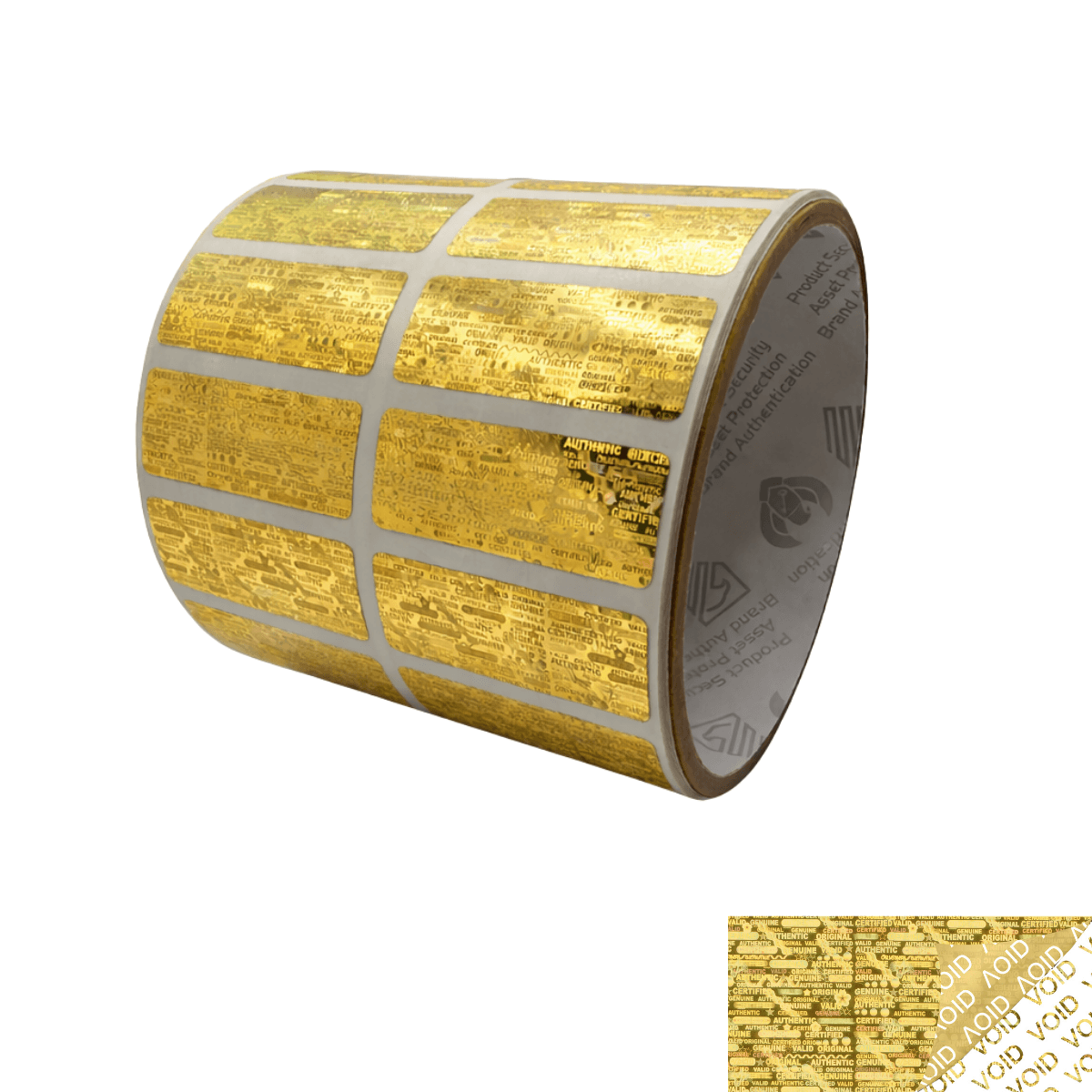 250 Gold Tamper Evident Holographic Security Label Seal Sticker, Rectangle 1.5" x 0.6" (38mm x 15mm).