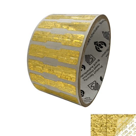 250 Gold Tamper Evident Holographic Security Label Seal Sticker, Dogbone 1.75" x 0.375" (44mm x 9mm)
