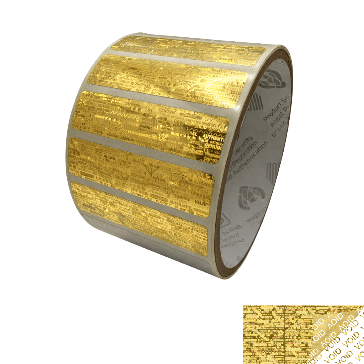 2,000 Tamper Evident Holographic Bright Gold Security Label Seal Sticker, Rectangle 2" x 0.5" (51mm x 13mm).