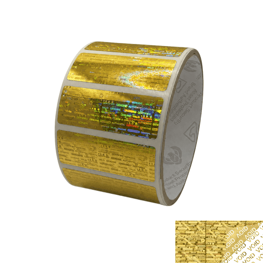 250 Gold Tamper Evident Holographic Security Label Seal Sticker, Rectangle 2" x 0.75" (51mm x 19mm)