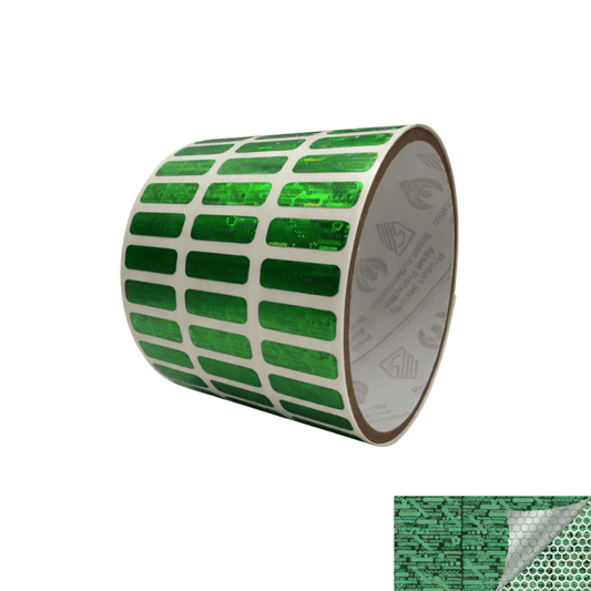 250 Green Tamper Evident Holographic Security Label Seal Sticker, Rectangle 0.75" x 0.25" (19mm x 6mm).