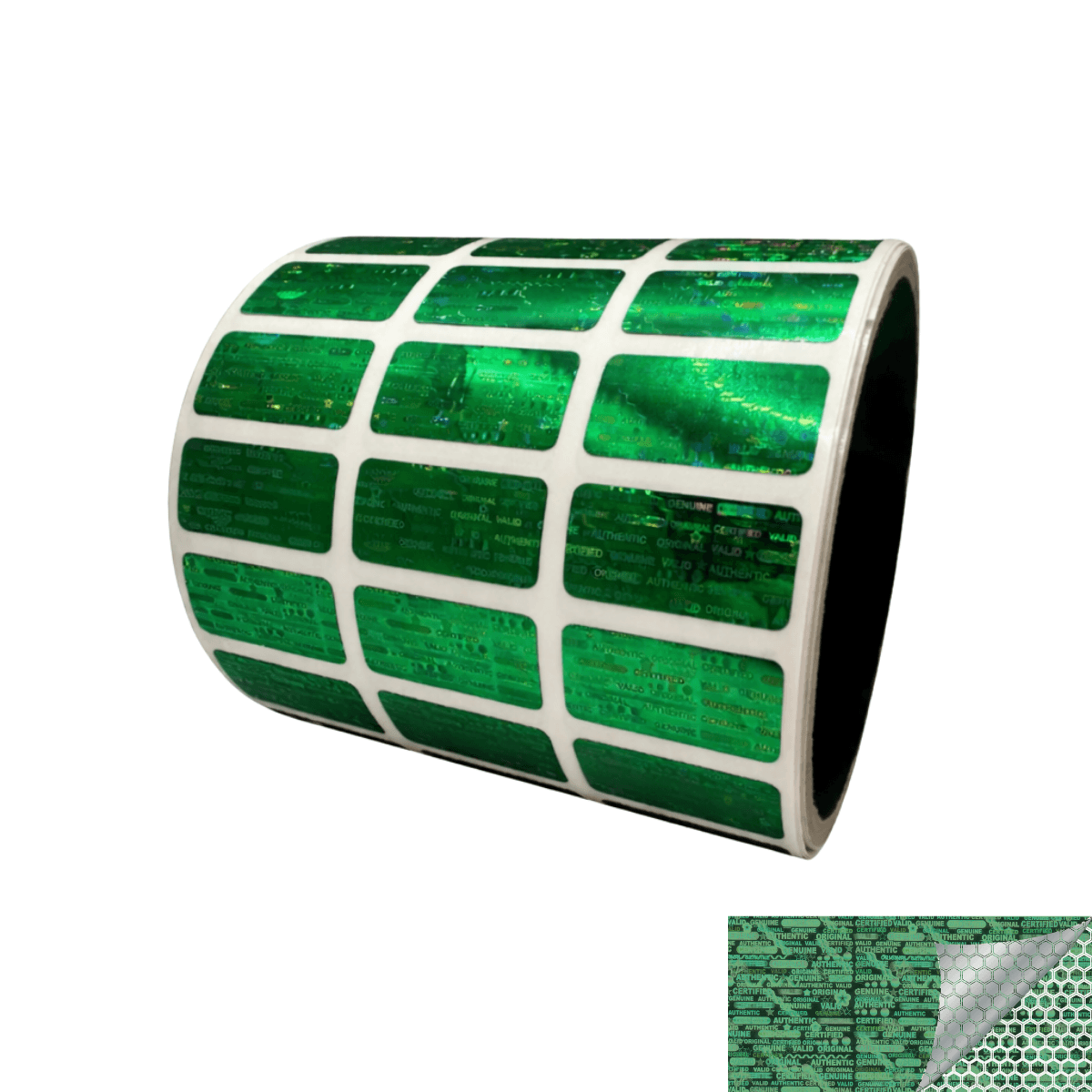 250 Green Tamper Evident Holographic Security Label Seal Sticker, Rectangle 1" x 0.5" (25mm x 13mm).
