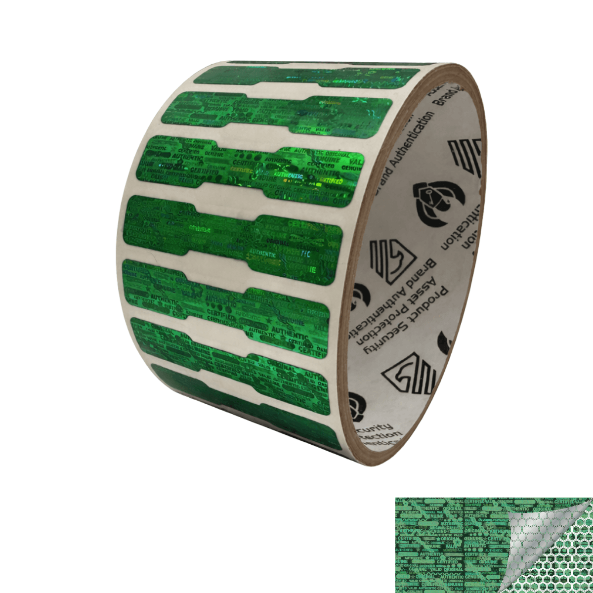 500 Green Tamper Evident Holographic Security Label Seal Sticker, Dogbone 1.75" x 0.375" (44mm x 9mm)