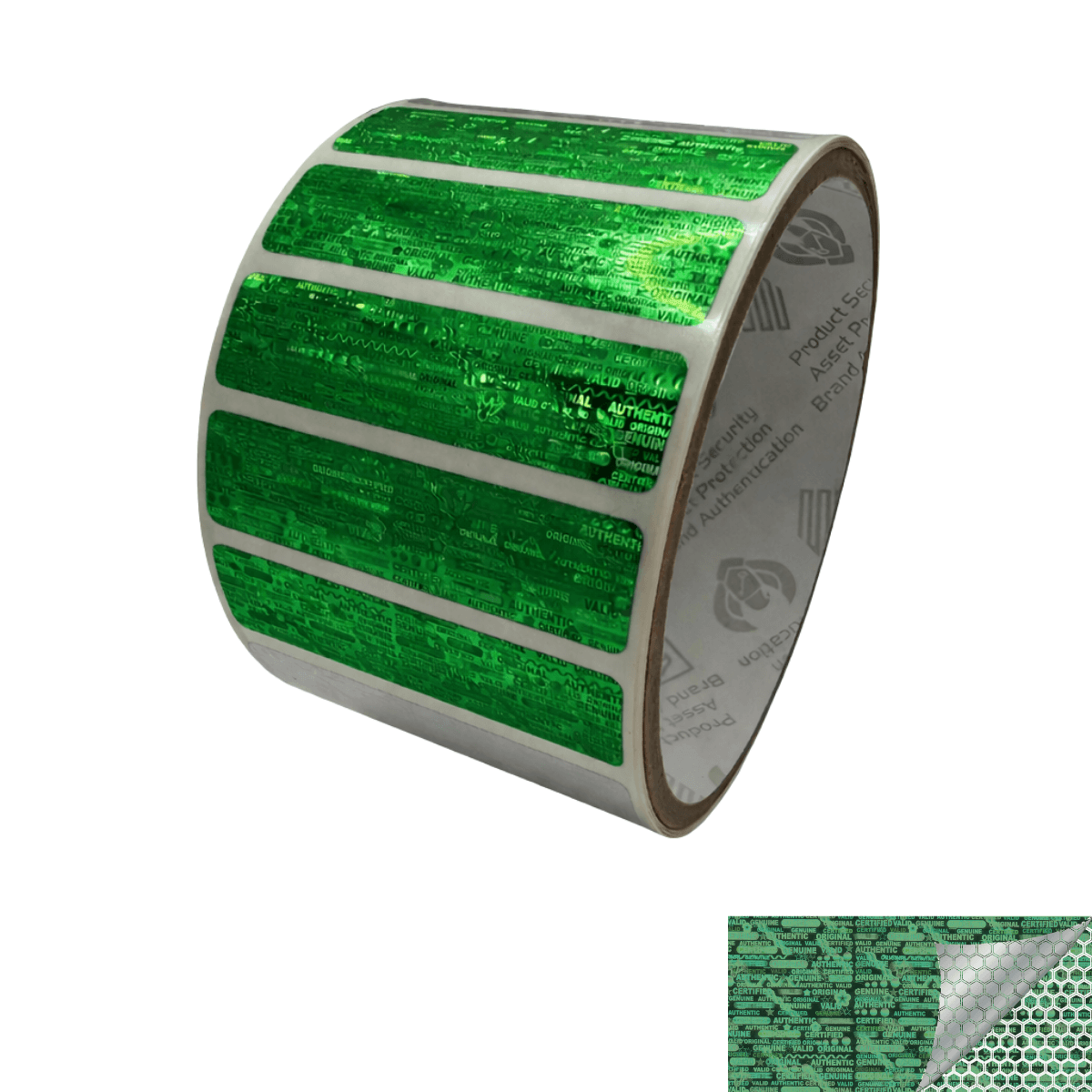 1,000 Tamper Evident Holographic Bright Green Security Label Seal Sticker, Rectangle 2" x 0.5" (51mm x 13mm).