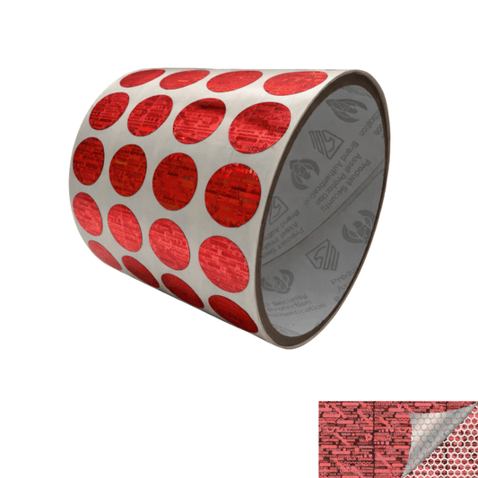 250 Red Tamper Evident Holographic Security Round Label Seal Sticker, Round/ Circle 0.625" diameter (16mm).