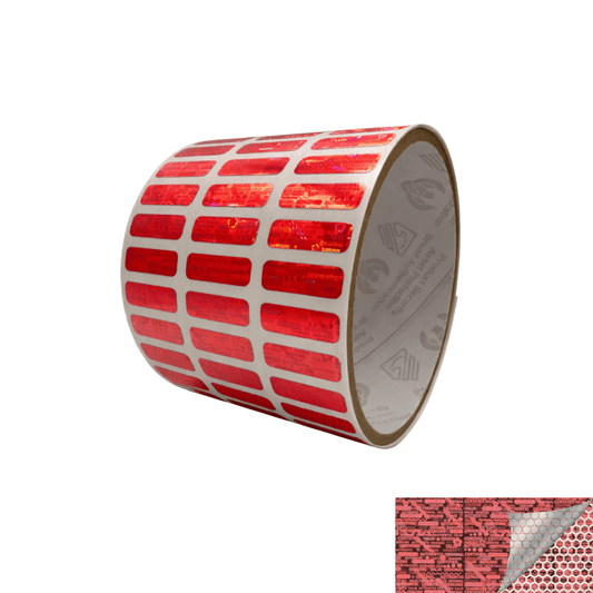 250 Red Tamper Evident Holographic Security Label Seal Sticker, Rectangle 0.75" x 0.25" (19mm x 6mm).