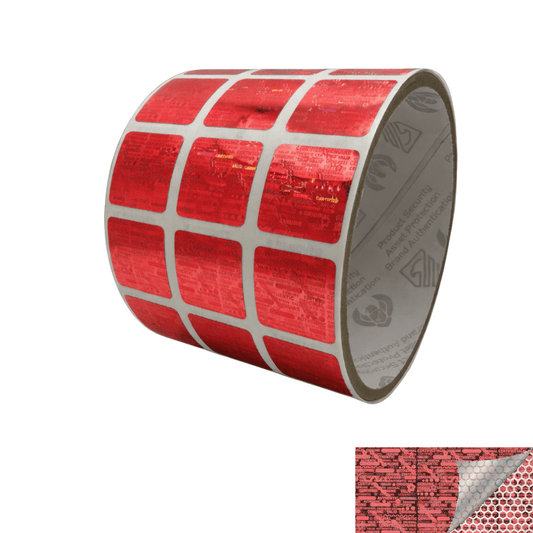 250 Red Tamper Evident Holographic Security Label Seal Sticker, Square 0.75" (19mm).