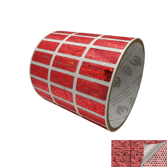 250 Red Tamper Evident Holographic Security Label Seal Sticker, Rectangle 1" x 0.375" (25mm x 9mm).