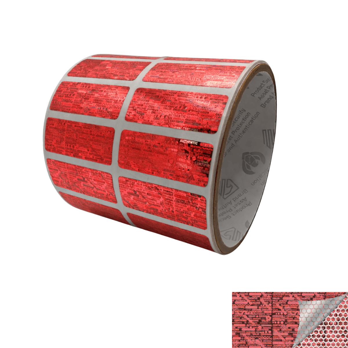 250 Red Tamper Evident Holographic Security Label Seal Sticker, Rectangle 1.5" x 0.6" (38mm x 15mm).