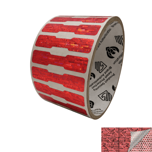 250 Red Tamper Evident Holographic Security Label Seal Sticker, Dogbone 1.75" x 0.375" (44mm x 9mm)