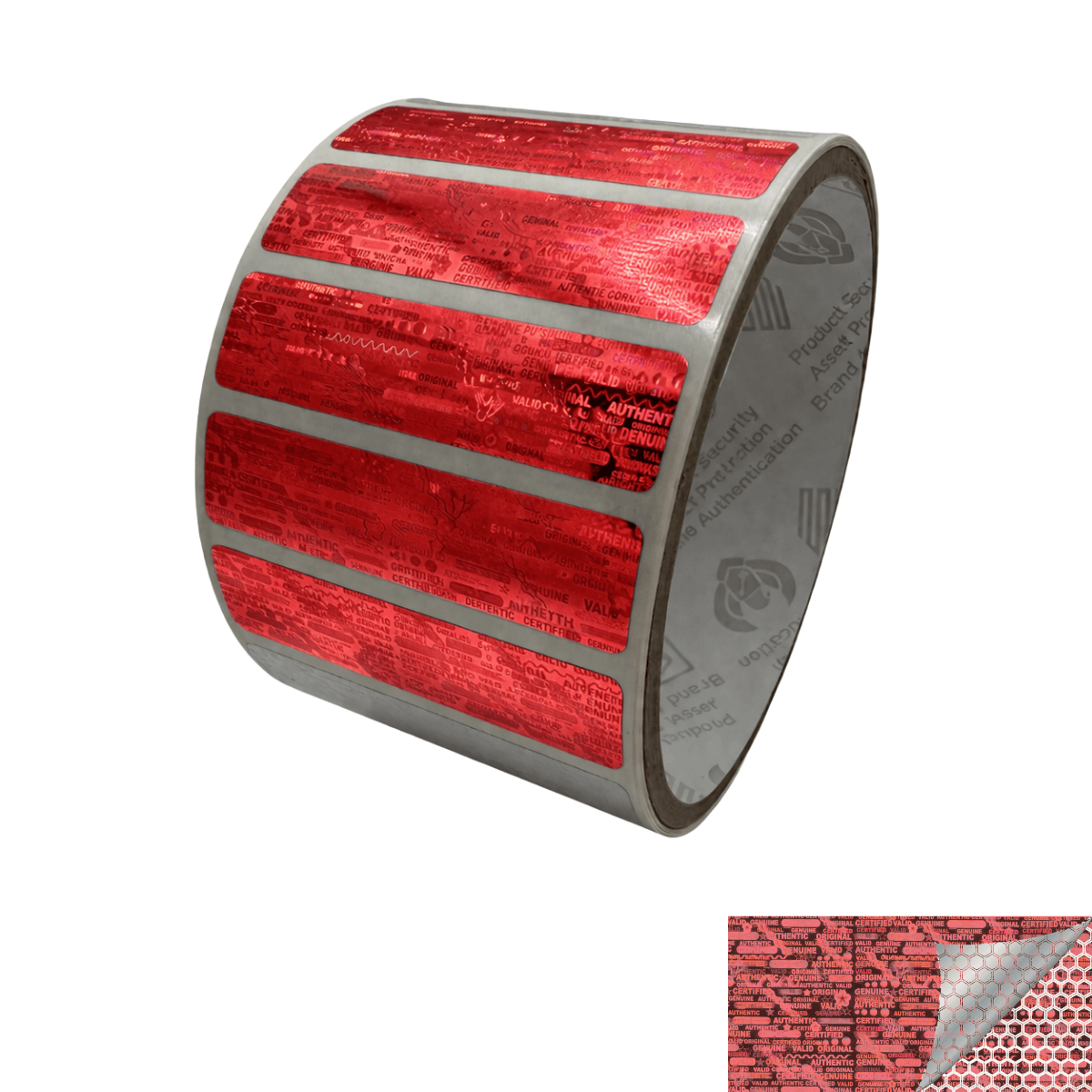 500 Tamper Evident Holographic Bright Red Security Label Seal Sticker, Rectangle 2" x 0.5" (51mm x 13mm).
