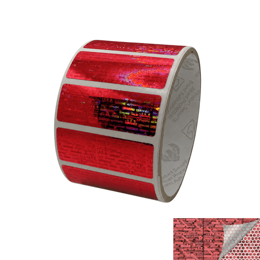 250 Red Tamper Evident Holographic Security Label Seal Sticker, Rectangle 2" x 0.75" (51mm x 19mm)