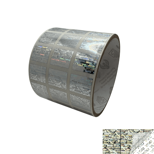 5,000 Silver Tamper Evident Holographic Security Label Seal Sticker, Rectangle 0.75" x 0.6" (19mm x 15mm).
