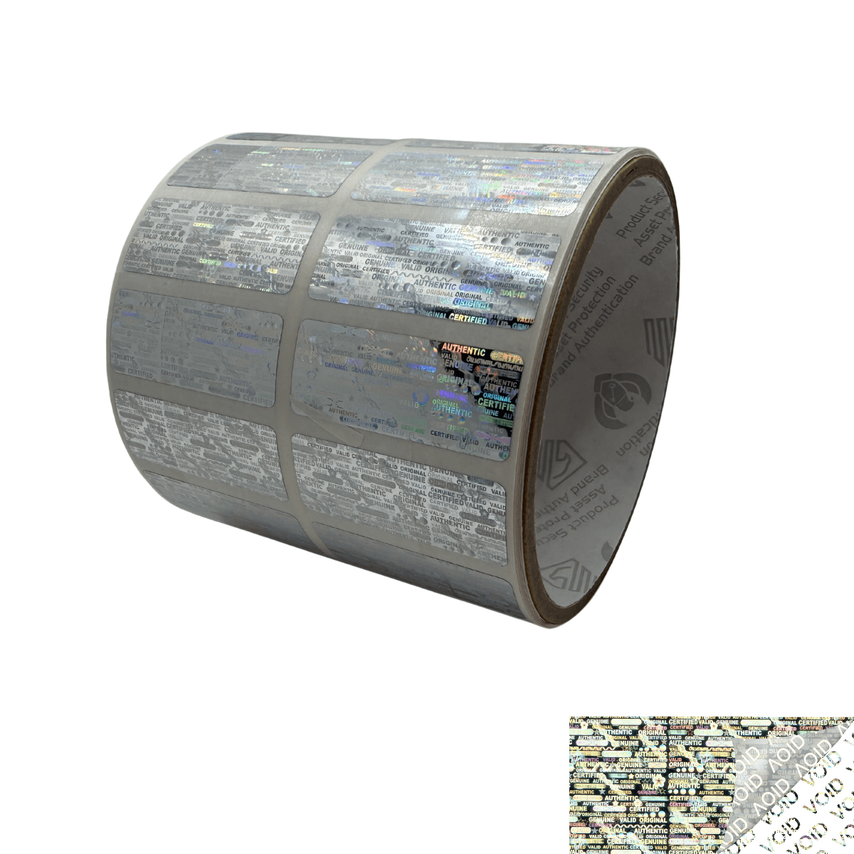 250 Silver Tamper Evident Holographic Security Label Seal Sticker, Rectangle 1.5" x 0.6" (38mm x 15mm).