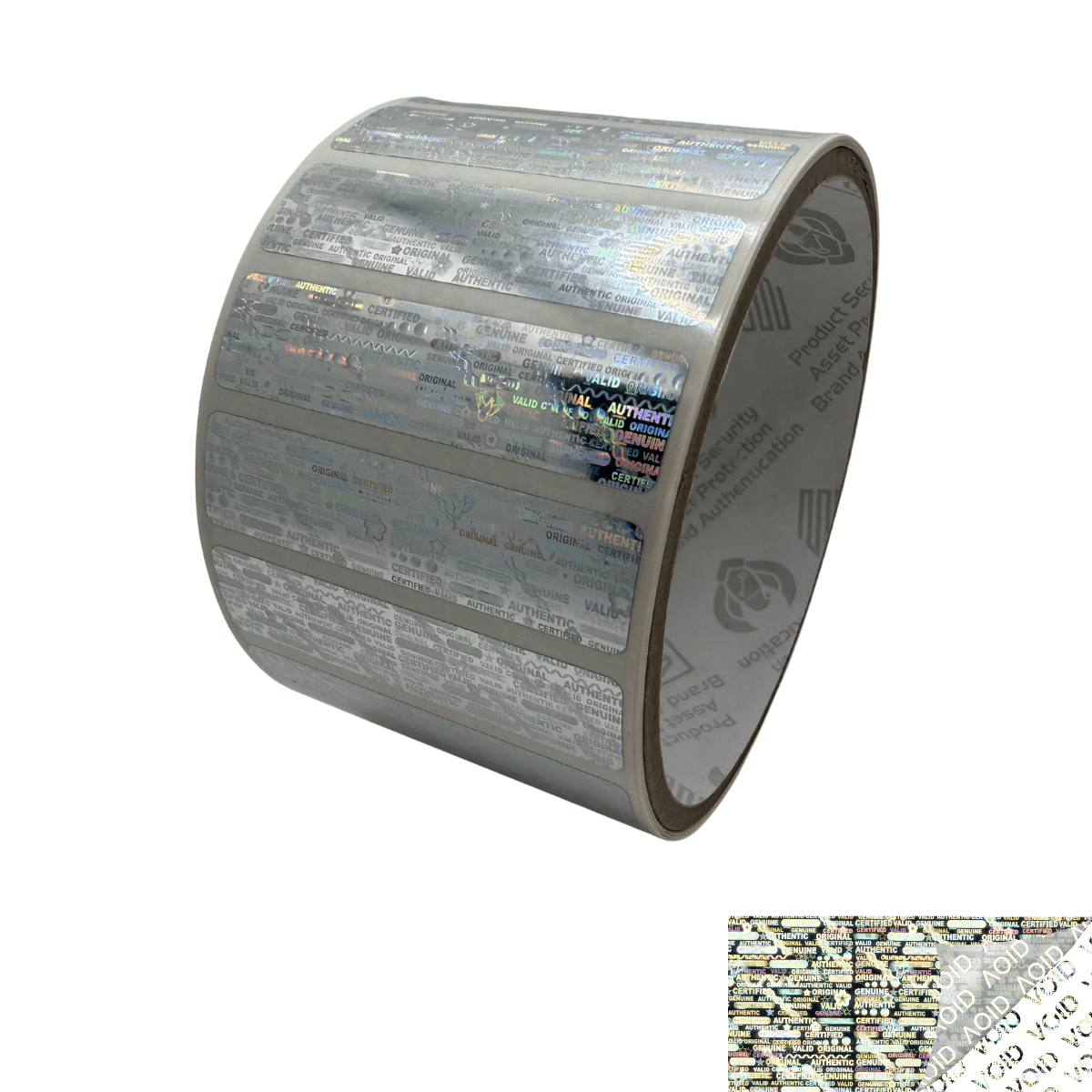 500 Tamper Evident Holographic Bright Silver Security Label Seal Sticker, Rectangle 2" x 0.5" (51mm x 13mm).