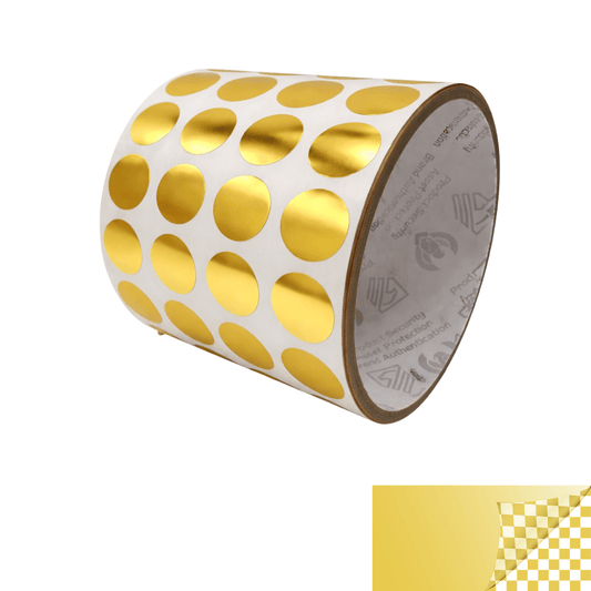 500 TamperVoidPro® Bright Gold Metallic Tamper-Evident Security Labels Seal Sticker, Round/ Circle 0.625" diameter (16mm).