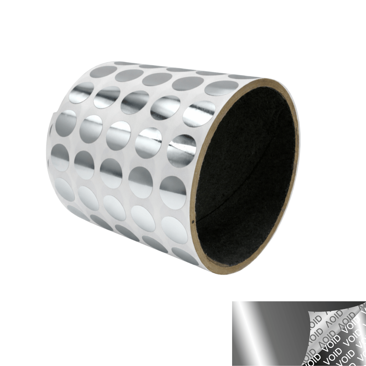 250 TamperVoidPro® Metallic Silver Chrome Tamper-Evident Security Labels Seal Sticker, Round/ Circle 0.5" diameter (13mm).