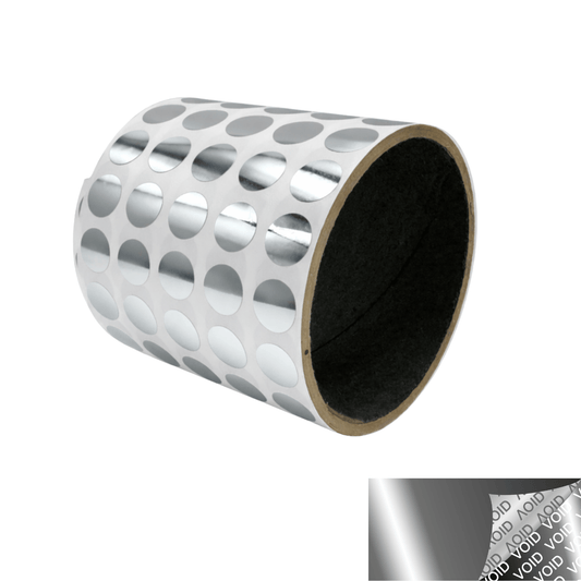 250 TamperVoidPro¬Æ Metallic Silver Chrome Tamper-Evident Security Labels Seal Sticker, Round/ Circle 0.5" diameter (13mm).
