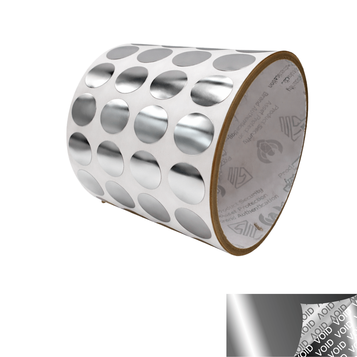 250 TamperVoidPro® Metallic Silver Chrome Tamper-Evident Security Labels Seal Sticker, Round/ Circle 0.625" diameter (16mm).