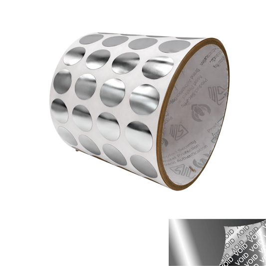 250 TamperVoidPro¬Æ Metallic Silver Chrome Tamper-Evident Security Labels Seal Sticker, Round/ Circle 0.625" diameter (16mm).