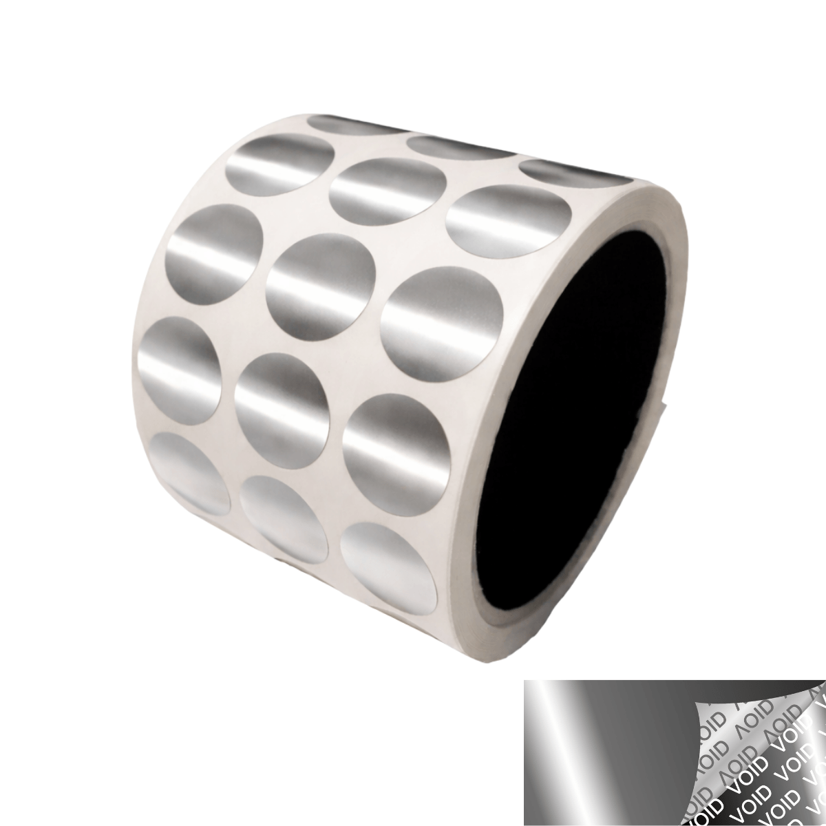 250 TamperVoidPro® Metallic Silver Chrome Tamper-Evident Security Labels Seal Sticker, Round/ Circle 0.75" diameter (19mm).