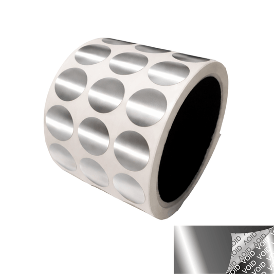 250 TamperVoidPro¬Æ Metallic Silver Chrome Tamper-Evident Security Labels Seal Sticker, Round/ Circle 0.75" diameter (19mm).