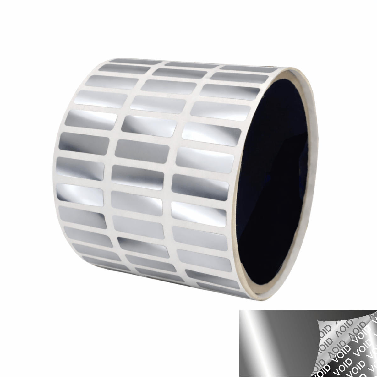 500 TamperVoidPro® Metallic Silver Chrome Tamper-Evident Security Labels Seal Sticker, Rectangle 0.75" x 0.25" (19mm x 6mm).