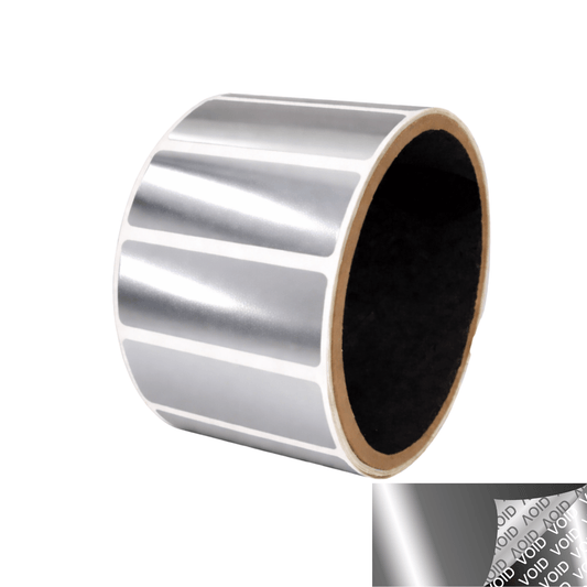250 TamperVoidPro¬Æ Metallic Silver Chrome Tamper-Evident Security Labels Seal Sticker, Rectangle 2" x 0.75" (51mm x 19mm).