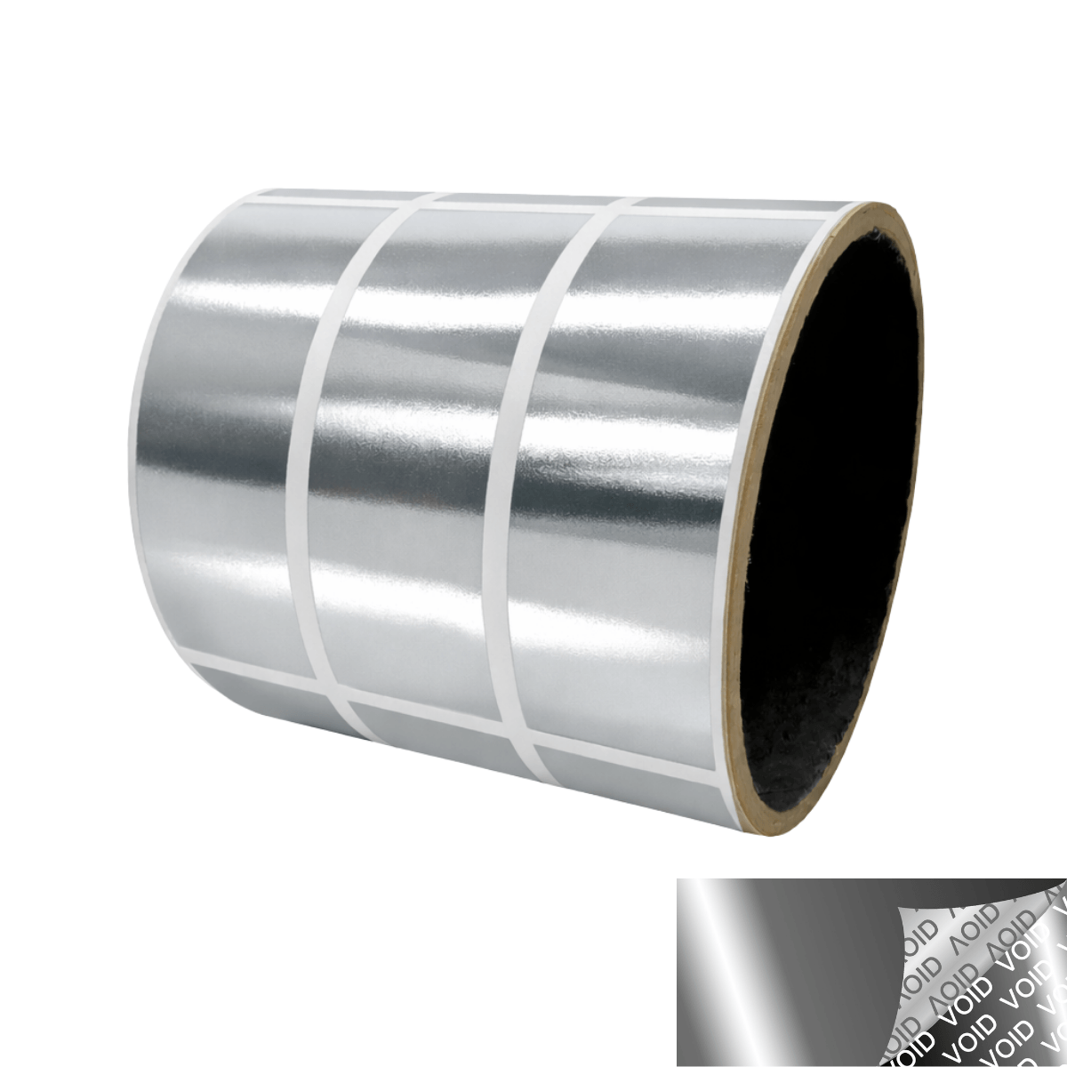 500 TamperVoidPro® Metallic Silver Chrome Tamper-Evident Security Labels Seal Sticker, Rectangle 2.75" x 1" (70mm x 25mm).