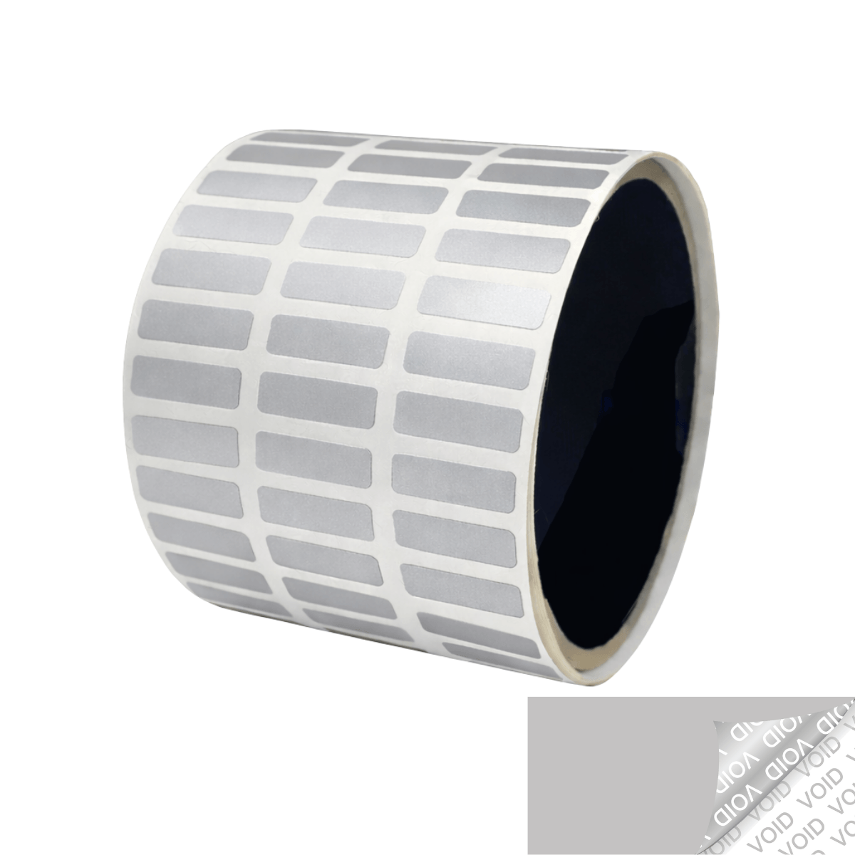 250 TamperVoidPro® Silver Matte Tamper-Evident Security Labels Seal Sticker, Rectangle 0.75" x 0.25" (19mm x 6mm).