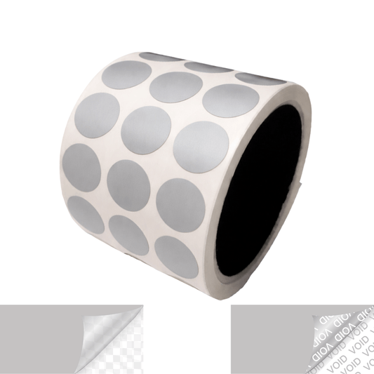 250 TamperVoidPro® Silver Matte Tamper-Evident Security Labels Seal Sticker, Round/ Circle 0.75" diameter (19mm).