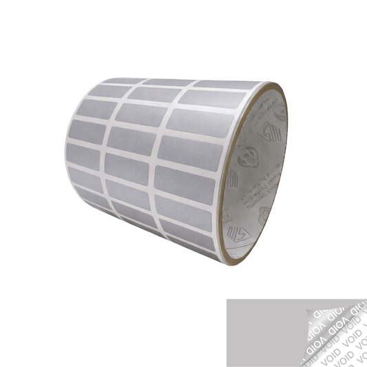250 TamperVoidPro¬Æ Silver Matte Tamper-Evident Security Labels Seal Sticker, Rectangle 1" x 0.375" (25mm x 9mm).