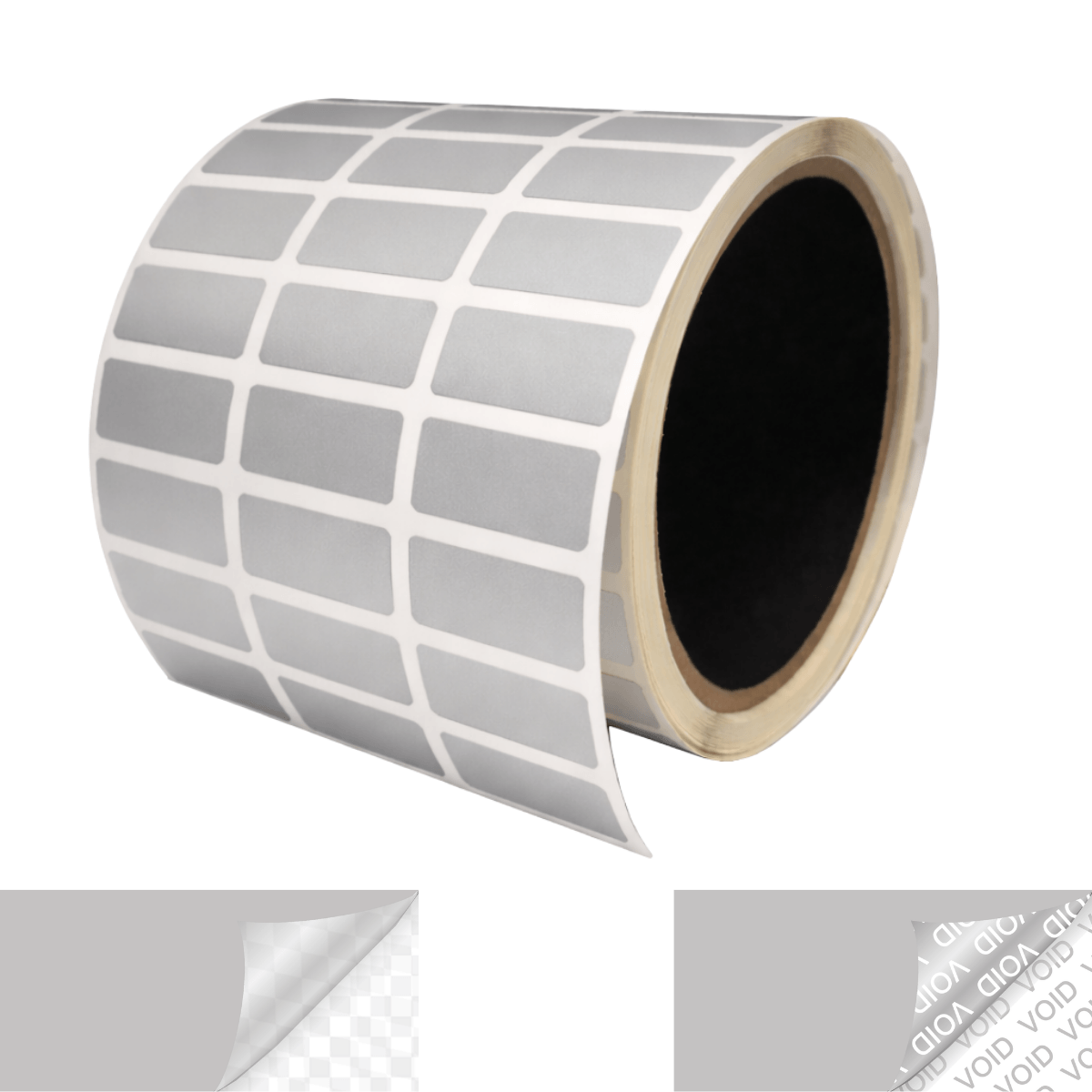 250 TamperVoidPro® Silver Matte Tamper-Evident Security Labels Seal Sticker, Rectangle 0.1" x 0.5" (25mm x 13mm).