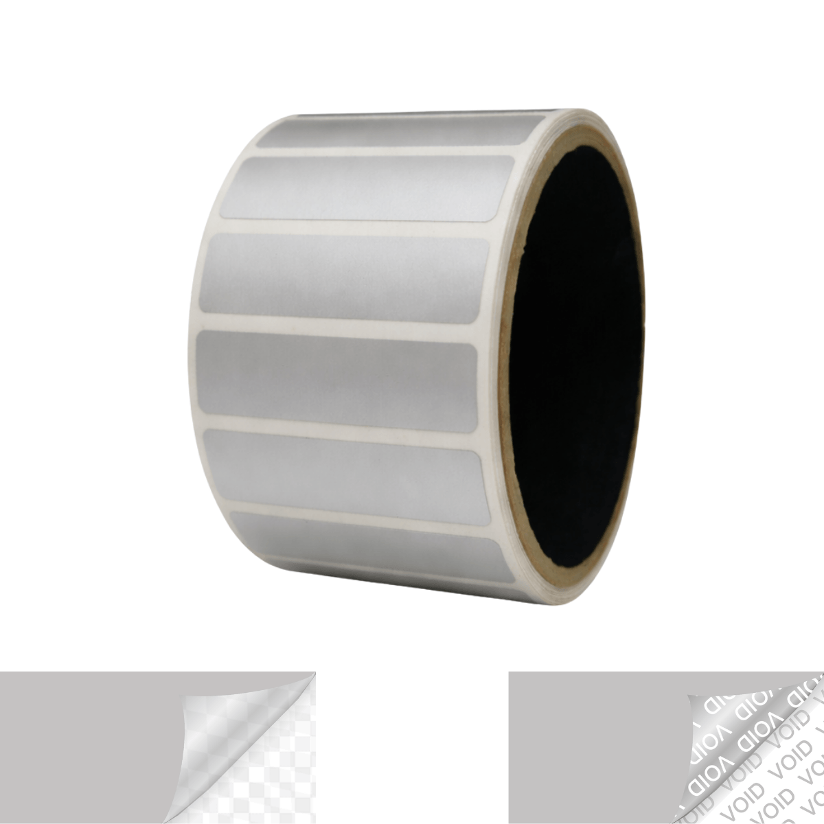 250 TamperVoidPro® Silver Matte Tamper-Evident Security Labels Seal Sticker, Rectangle 2" x 0.5" (51mm x 13mm).