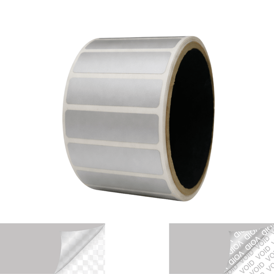 10,000 TamperVoidPro® Silver Matte Tamper-Evident Security Labels Seal Sticker, Rectangle 2" x 0.5" (51mm x 13mm).