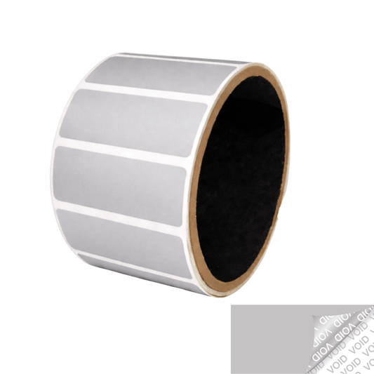 250 TamperVoidPro® Silver Matte Tamper-Evident Security Labels Seal Sticker, Rectangle 2" x 0.75" (51mm x 19mm).