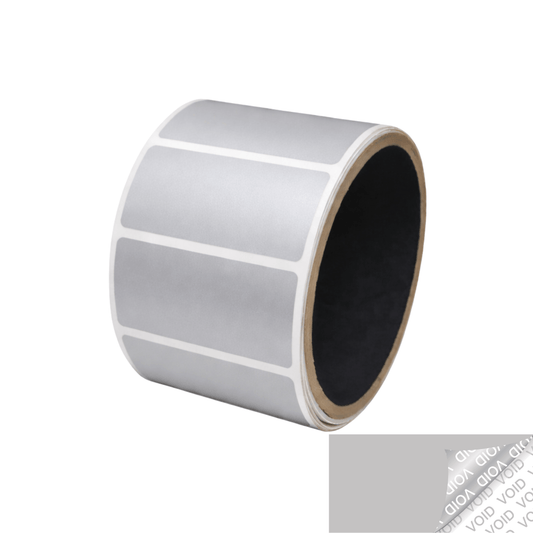 500 TamperVoidPro® Silver Matte Tamper-Evident Security Labels Seal Sticker, Rectangle 2" x 1" (51mm x 25mm).