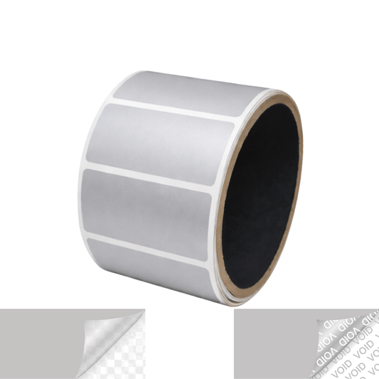 10,000 TamperVoidPro® Silver Matte Tamper-Evident Security Labels Seal Sticker, Rectangle 2" x 1" (51mm x 25mm).