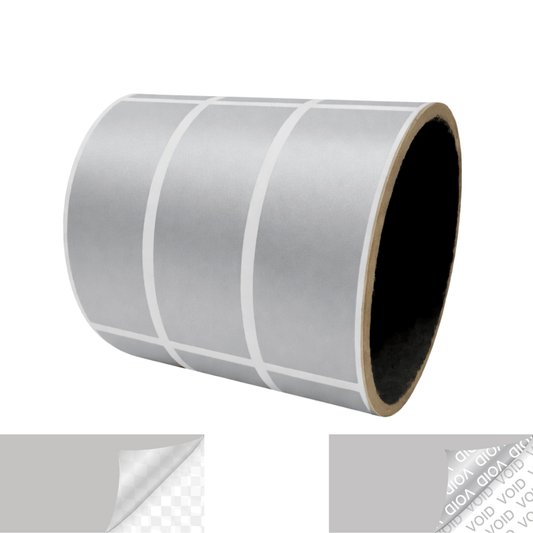10,000 TamperVoidPro® Silver Matte Tamper-Evident Security Labels Seal Sticker, Rectangle 2.75" x 1" (70mm x 25mm).