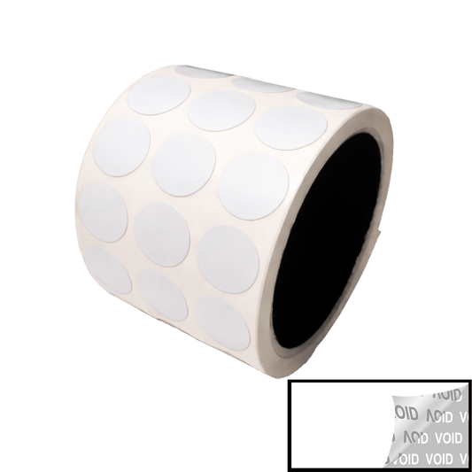 500 TamperVoidPro® White Tamper-Evident Security Labels Seal Sticker, Round/ Circle 0.75" diameter (19mm).